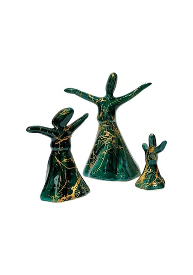 3'lü Çini Semazen Biblo Seti Mermer Semazen Set