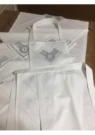 Finezza Batik Gümüş Dantelli Pamuk Kumaş Beyaz Mutfak Takımı 17 P