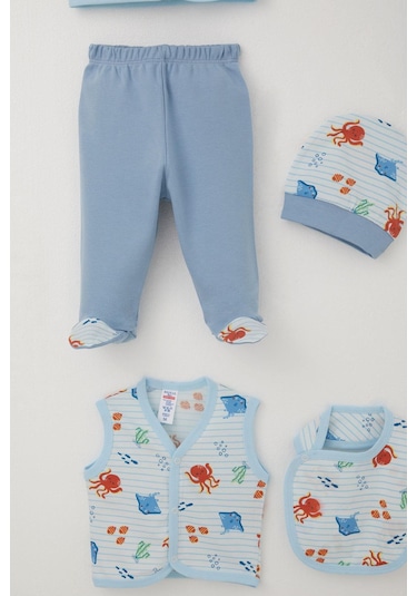 Breeze Erkek Bebek Hastane Çıkışı 8 Li Sevimli Deniz Hayvanları Desenli 0-3 Ay, Beyaz Beyaz