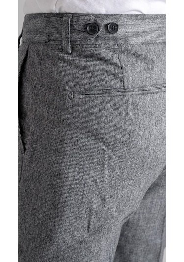 Sabri Özel Giotelli Erkek Antrasit Normal Kesim Regular Fit Yünlü Dokuma Normal Bel Duble Paça Pantolon