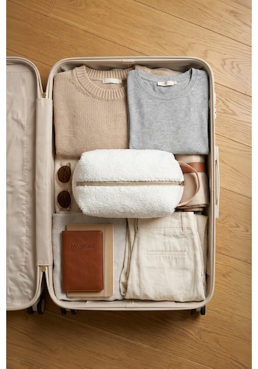 Fluffy Fermuarlı Organizer Çanta Xl Bej