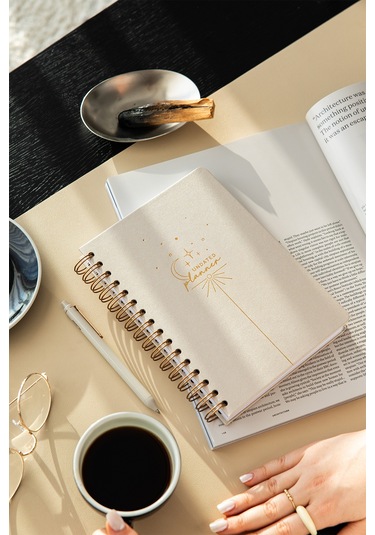 A5 Spiralli Süresiz Planlayıcı Ajanda - Bej Bej