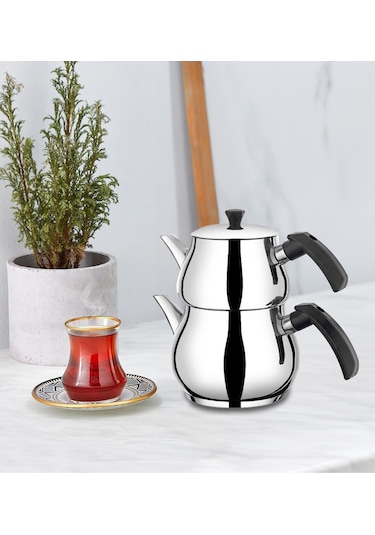 Yunusoğlu Home Antonio Mini Boy Siyah Çaydanlık Takımı Inox