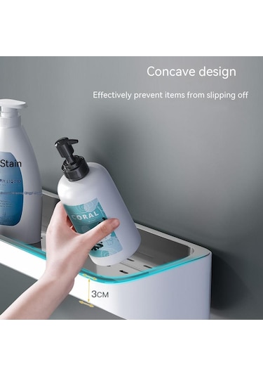 Siyah Tuvalet Rafı Duvara Monte Çok Fonksiyonlu Banyo Tuvalet Malzemeleri Büyük Deliksiz Banyo Depolama Rafı Siyah