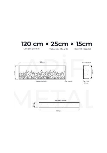 Arif Şömine Dekoratif Elektrikli Yapay Şömine - 120x25x15 Cm - Farklı Renk Modları, Kumandalı, Bluetooth