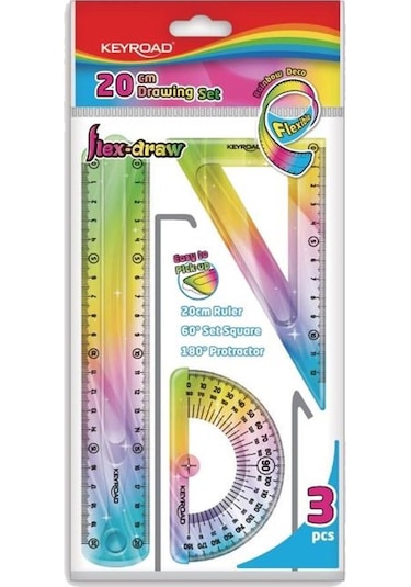 Keyroad Esnek Çizim Seti Flexible Gökkuşağı Cetvel 20 CM Çok Renkli
