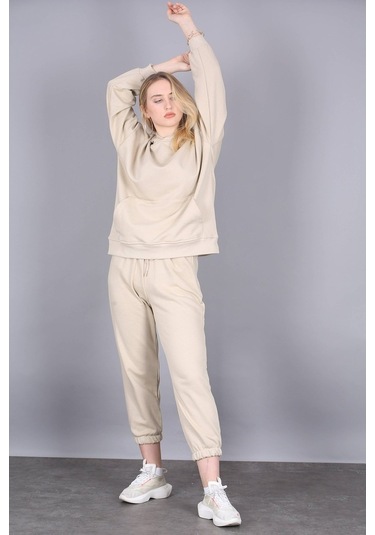 Mad Girls Bej Kapüşonlu Kadın Eşofman Takımı Mg1225 Bej