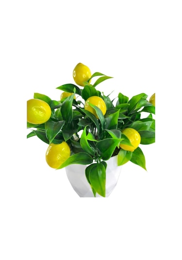 Yapay Çiçek Beyaz Saksıda Limon Demeti Dekoratif Masa Çiçeği
