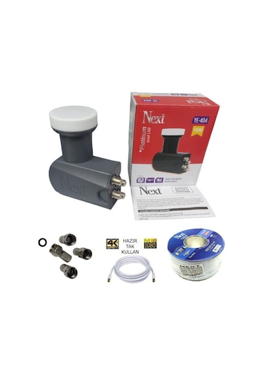 Uydupark Next YE-404 4'Lü Lnb + 30 M Next Kablo + Contalı Konnektör 4 Adet