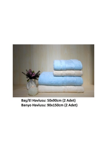 Polo Life 4 Parça Bamboo Hamam Seti Büyük Boy , Banyo Havlu Takımı-krem Turkuaz Krem - Turkuaz