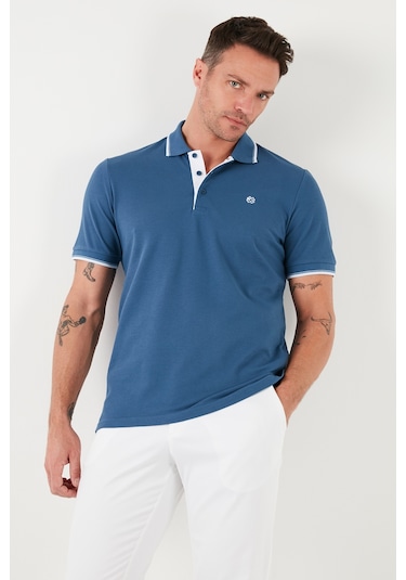Buratti % 100 Pamuk Düğmeli Regular Fit Erkek Polo Yaka T Shirt 5902118 Koyu Mavi