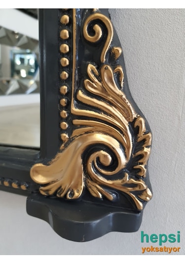 Matmazel Model Antrasit Altın Renk Varaklı Boy Aynası