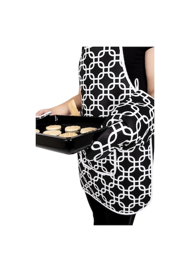 4 Lü Mutfak Çeyiz Seti Mutfak Önlüğü , Fırın Eldiveni Ve Tutacak Takımısiyah Zincir