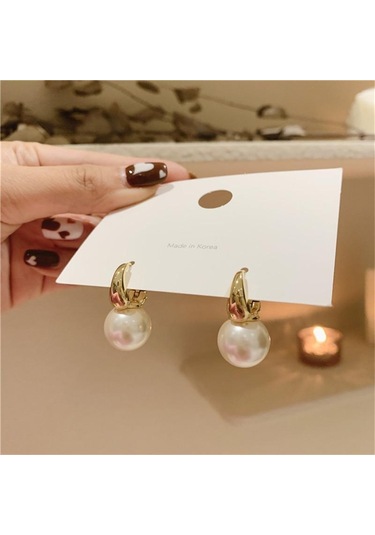 Sevimli Simülasyon İnci Çiviler Hoop Küpe Kadınlar İçin Eardrop Minimalist Küpe Düğün Moda Takı Beyaz