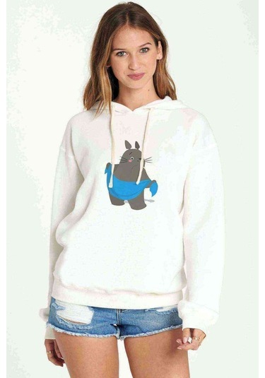 My Neighbor Komşum Totoro Baskılı Beyaz Kadın Kapşonlu Sweatshir (534772003)