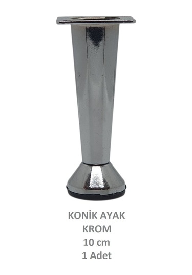 Adilon Konik Ayak, Krom, 10 Cm, 1 Adet Dolap, Mobilya, Puf Ayağı Vidaları Hediye Krom