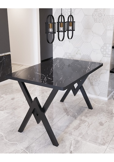 Avvio 80x120 Alara Mutfak Masa Takımı-yemek Masa Takımı Siyah Mermer