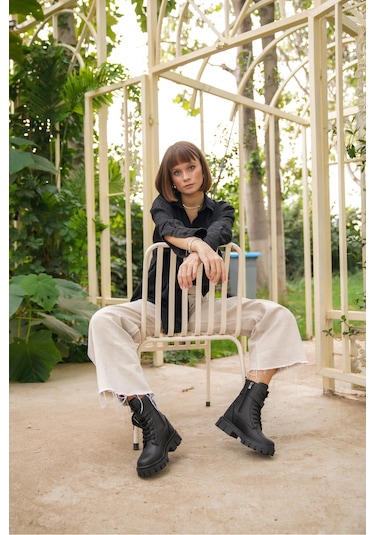 Garantili Alyona Soğuk Geçirmez Kadın Günlük Ortopedik Kışlık Bot Siyah