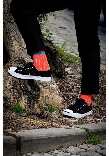 Erkek Mercan-mavi Çizgili Tenis Çorap Turuncu