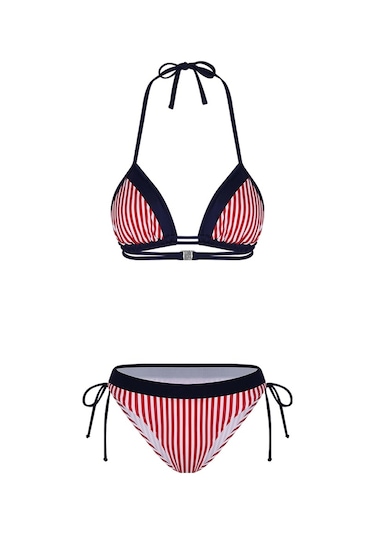 Bonesta Lanao Üçgen Kırmızı Beyaz Çizgili Bikini Takımı Lacivert