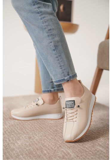 D0112 Günlük Ortopedik Kadın Sneaker Spor Ayakkabı Bej
