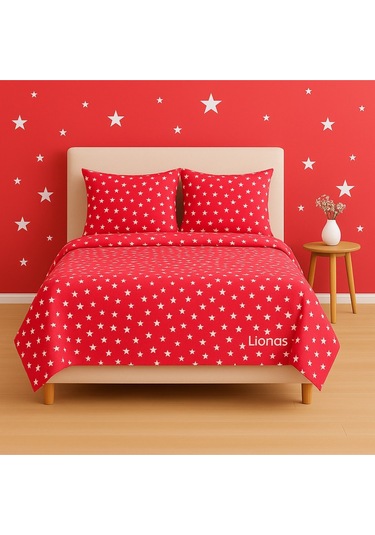 Çift Kişilik Desenli Nevresim + 2 Adet Kapaklı Yastık Kılıfı Açık Kırmızı