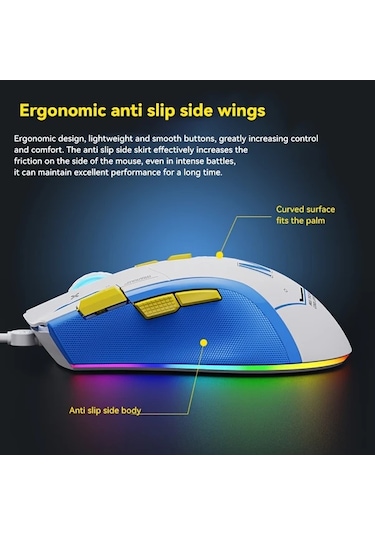 Besthome1 Siyah Normal E-spor Kablolu Oyun Mouse 7200 Dpı Rgb Aydınlatma 6 Buton İnsan Mühendisliği Besthome1