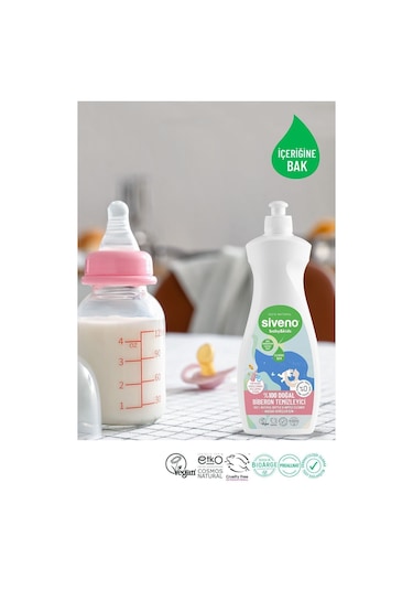 Siveno %100 Doğal Emzik ve Biberon Temizleyicisi Bitkisel Elde Bulaşık Sabunu Nemlendirici Vegan 500 ml