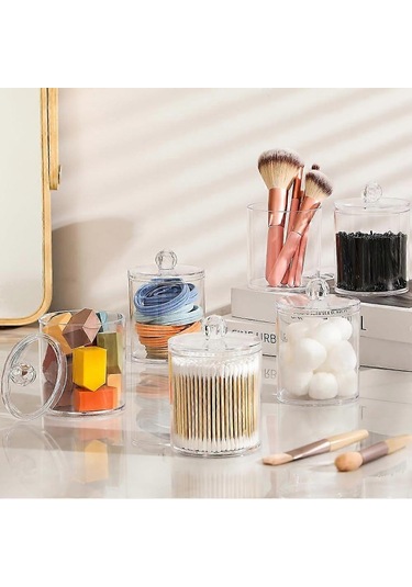 Parçalı Pamuk Ped Saklama Kutusu, Pamuklu Çubuk Kutusu, Şeffaf Akrilik Masaüstü Saklama Kutusu Seti, Oturma Odası, Yatak Odası, Banyo Tuvalet Masası Dekorasyonu İçin Uygundur Diğer