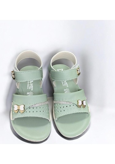 Yumuşak Taban Rahat Taşlı Tokalı Kız Çocuk Sandalet Yeşil