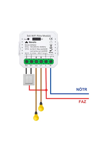 Tuya Uyumlu Mini İkili Wifi Anahtar 2x10A / 220V