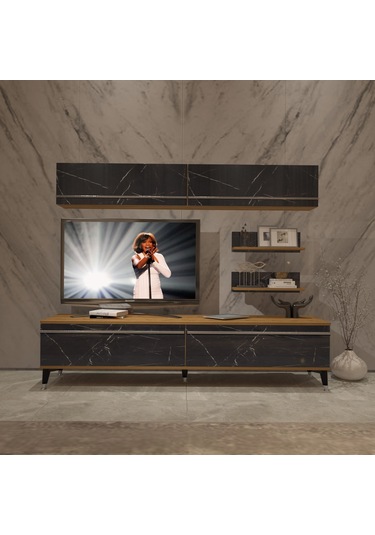 Decoraktiv Eko 5 Mdf Std Silver Tv Ünitesi Tv Sehpası Pera - Siyah Mermer