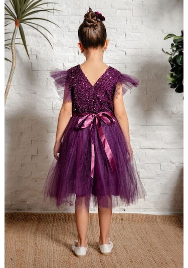 Tüllü Kız Çocuk Kpl Elbise Mnk0526 MÜRDÜM