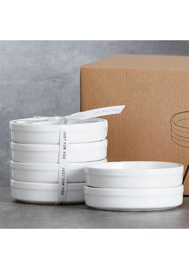 Ramekinler 4 Oz, Creme Brulee Ramekinler Fırına Uygun Seramik Sığ 6'lı Paket Beyaz