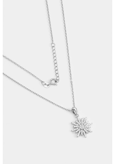 So Chic Mistik Güneş 18 Ayar Beyaz Altın Kaplama 45 CM Gümüş Kolye