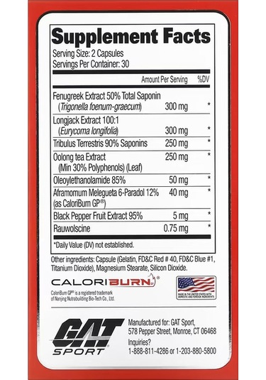 Gat Testrol Fire Thermo Fenugreek + Tribulus Testo Booster 60 Tablet