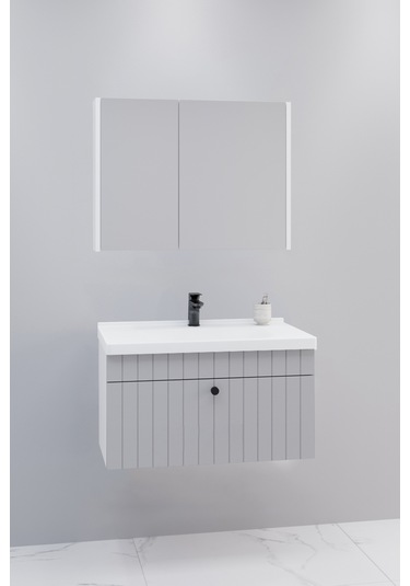 Alice 80 Cm Banyo Dolabı Bgn Aynalı Gri - Boy Dolap Hariç Gri