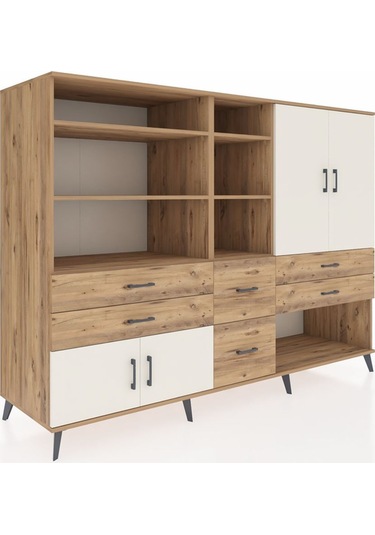 Kronos Dolap 10 Raflı 6 Çekmeceli 4 Kapaklı 220x59x163 Çam-aytaşı Çam-aytaşı/çam