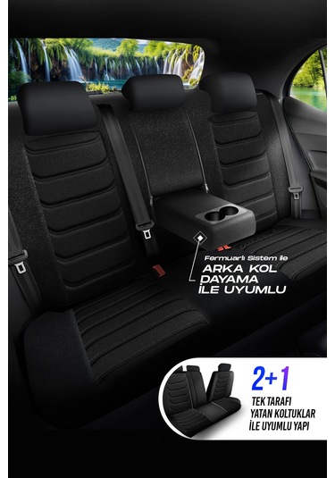 Siyah - Siyah Panda Manavgat Serısı Lakos Kumaş Oto Koltuk Kılıfı - Tam Set