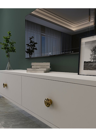 Tda1202b - Zuzu Duvara Montaj Tv Stand Beyaz-gold 120cm Beyaz