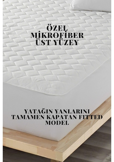 Sıvı Geçirmez Alez Mikro Kapitoneli Fitted Beyaz Tek Kişilik