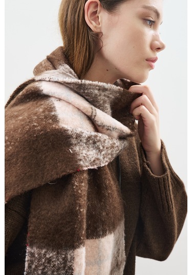 Ekose Desenli Atkı Kahverengi Kahverengi