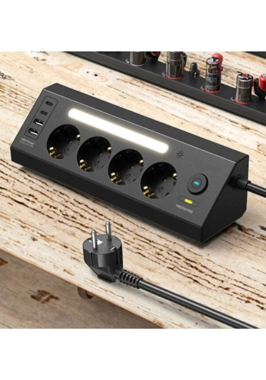 Lp764 Çoklu Gece Lambalı Priz Yüksek Gerilim Korumalı 4 Lü Priz 2xusb 2xtype-c Çıkışlı Grup Priz Çoğ 1