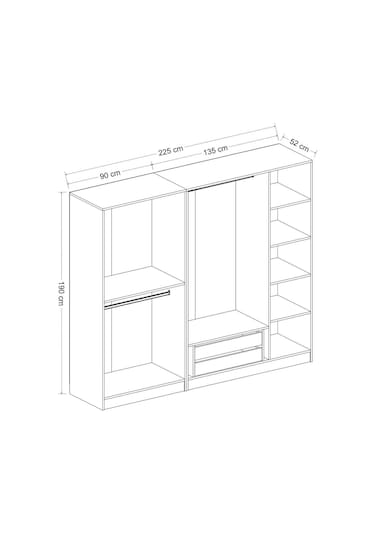 Minar Kale 5 Bölmeli 2 Çekmeceli Giyinme Dolabı Antrasit 210cm