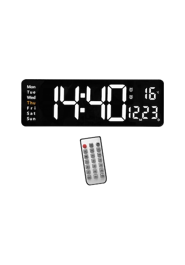 Suntek Ev İçin Uzaktan Kumandalı USB Tarih Hafta Sıcaklık Göstergeli Dijital Duvar Saati Siyah