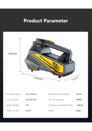 Jialan Kablolu Taşınabilir Araba Hava Pompası Yükseltilmiş 12v
