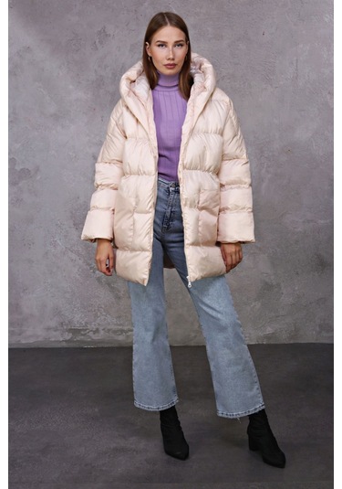 AYMERAVM - Kapşonlu Oversize Kadın Şişme Kaban - IŞK5419GA