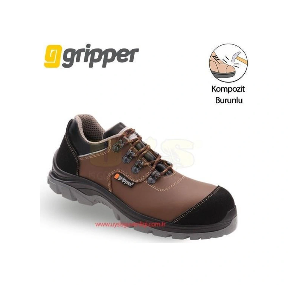 Gripper Grayz Gpr-214 S2 Kompozit Burunlu Kahverengi Siyah Deri Bağcıklı İş Ayakkabısı K Kahverengi