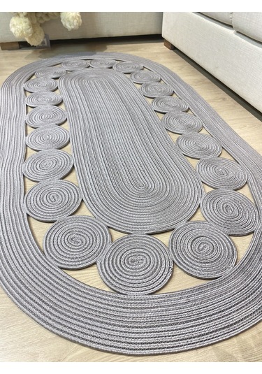 Cookie Jüt Hasırlı El Örgüsü Kilim Gri