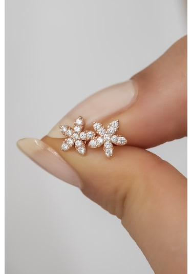 Nereze 925 Ayar Gümüş Minik Rose Kır Çiçeği Küpe